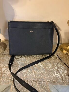 DKNY Navy Saffiano Leather Crossbody Bag with Gold Logo